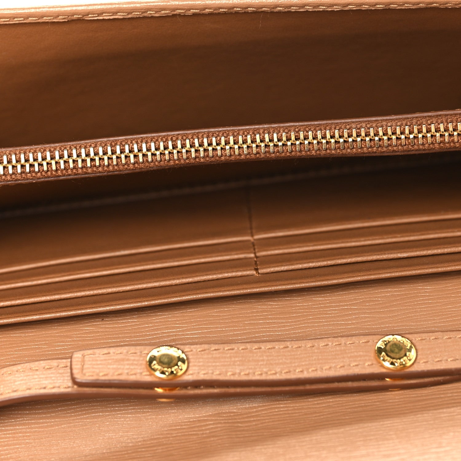 Prada Vitello Move Metal Oro Chain Wallet Caramel