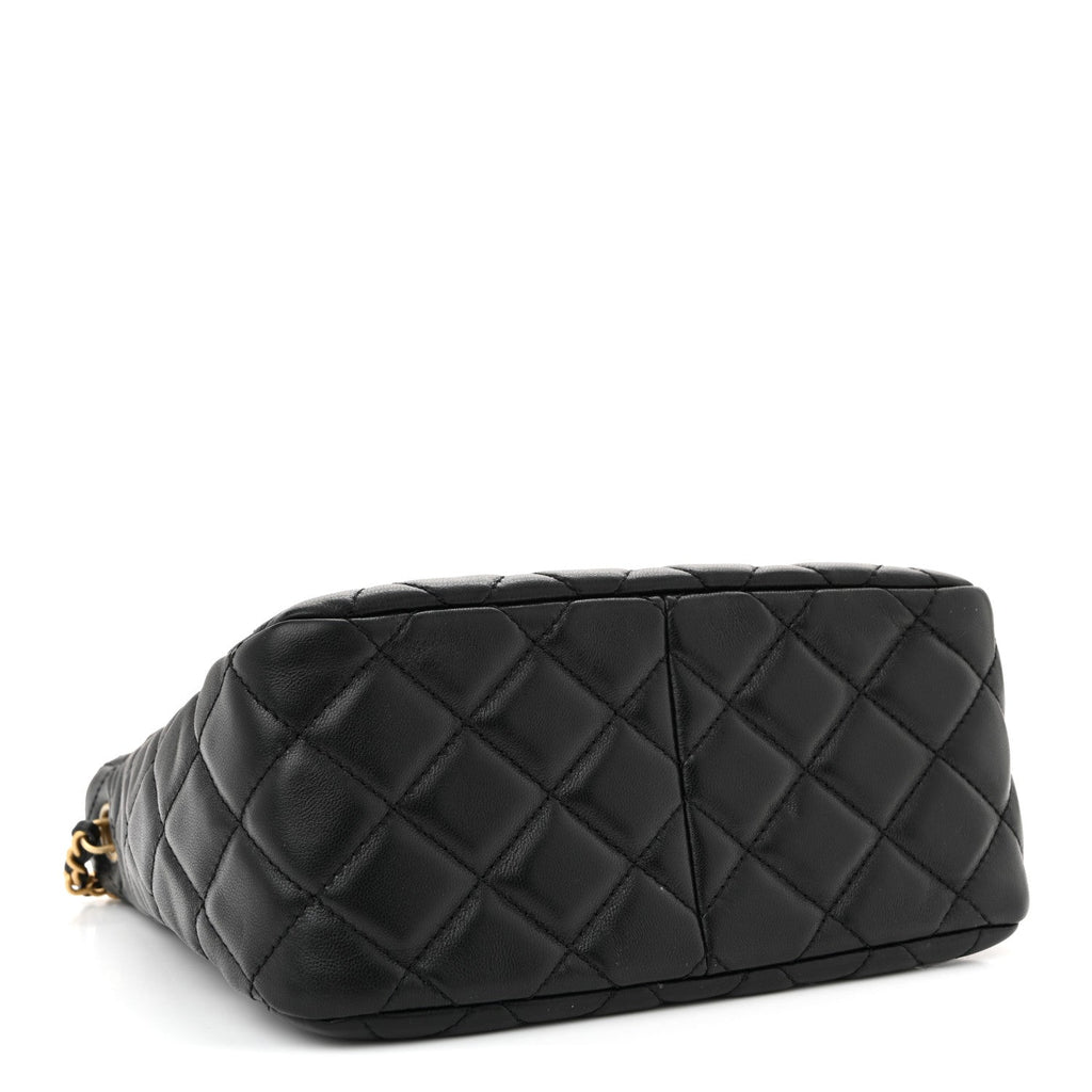 Chanel Lambskin Quilted Small Pearl Crush Hobo Black