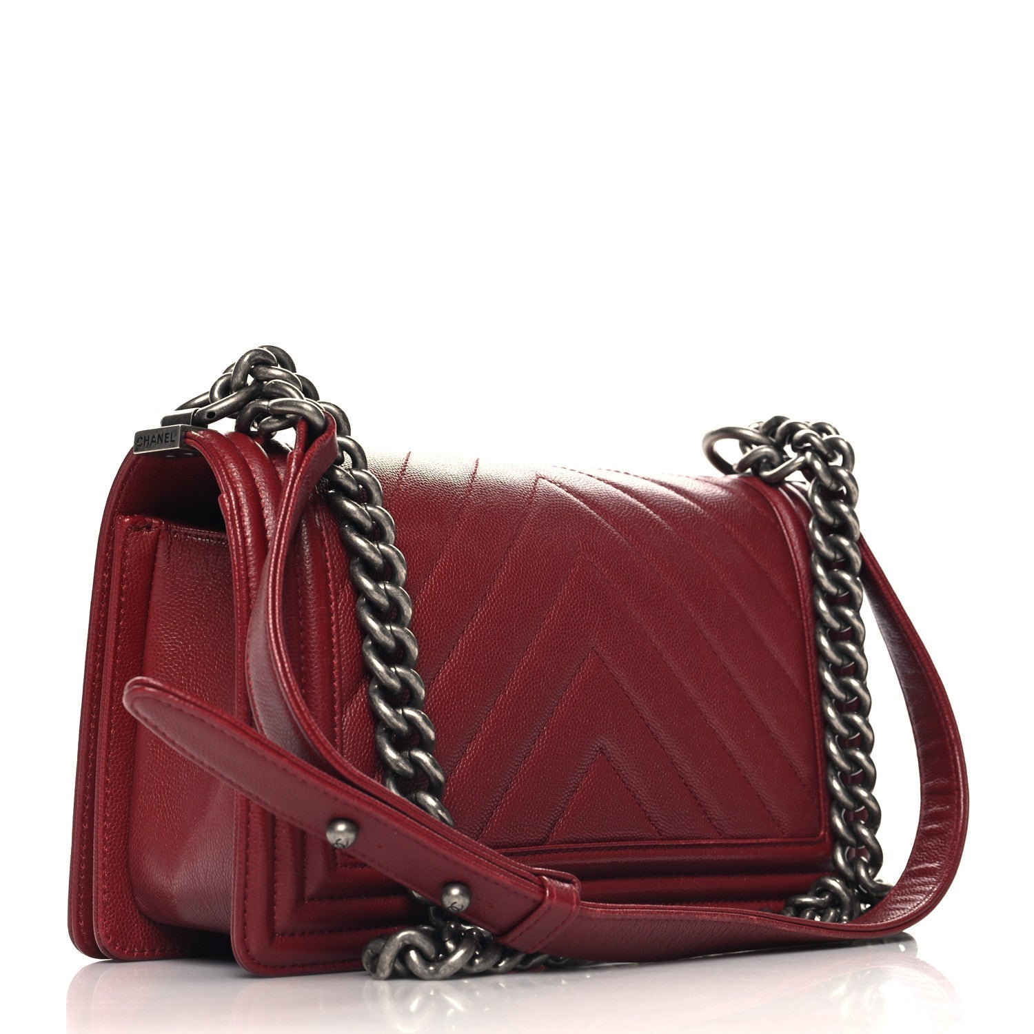 Chanel Caviar Chevron Quilted Medium Boy Flap Red