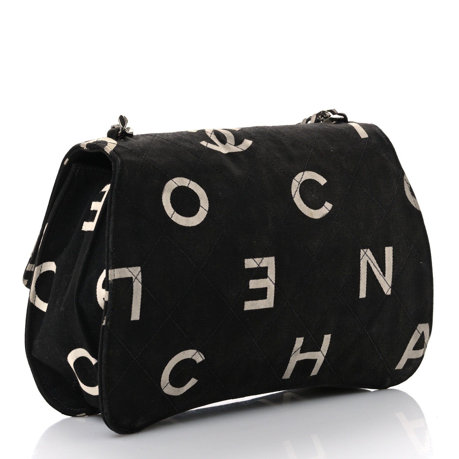 Chanel Canvas Quilted Letter Printed Flap Black