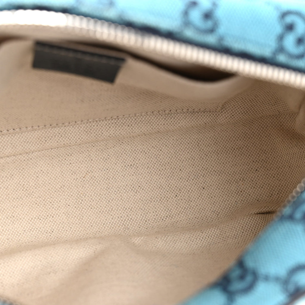 Gucci Monogram Multicolor Matelasse Diagonal Small GG Marmont Chain Shoulder Bag Light Blue