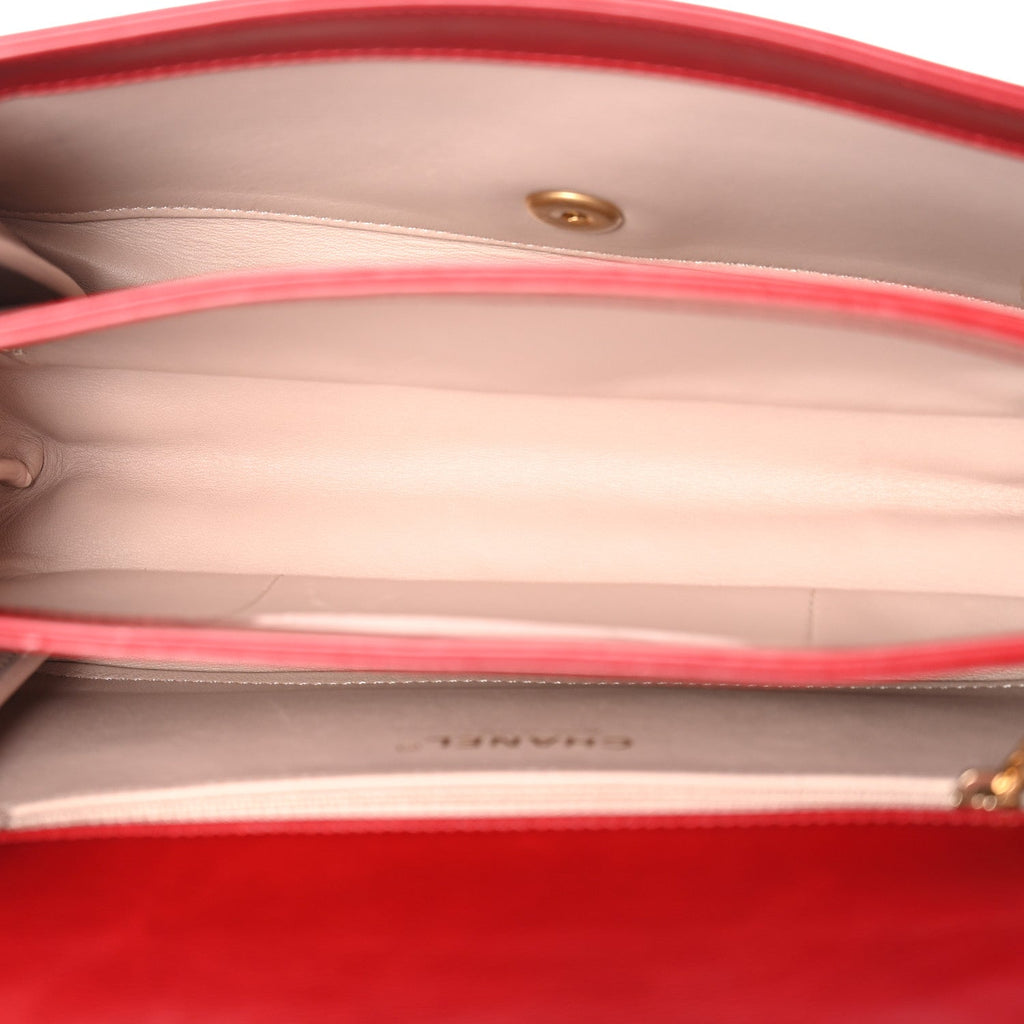 Chanel Iridescent Calfskin Quilted Small Straight Lined Flap Red