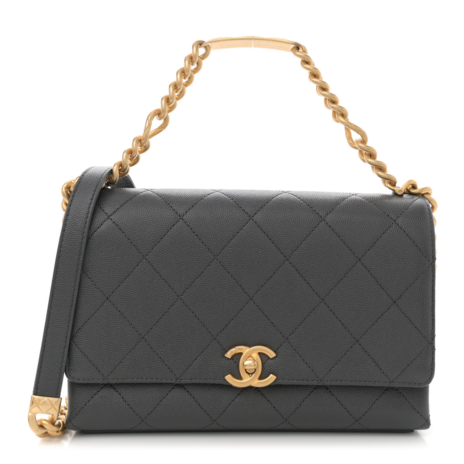 Chanel Caviar Quilted Bracelet On Chain Flap Dark Grey