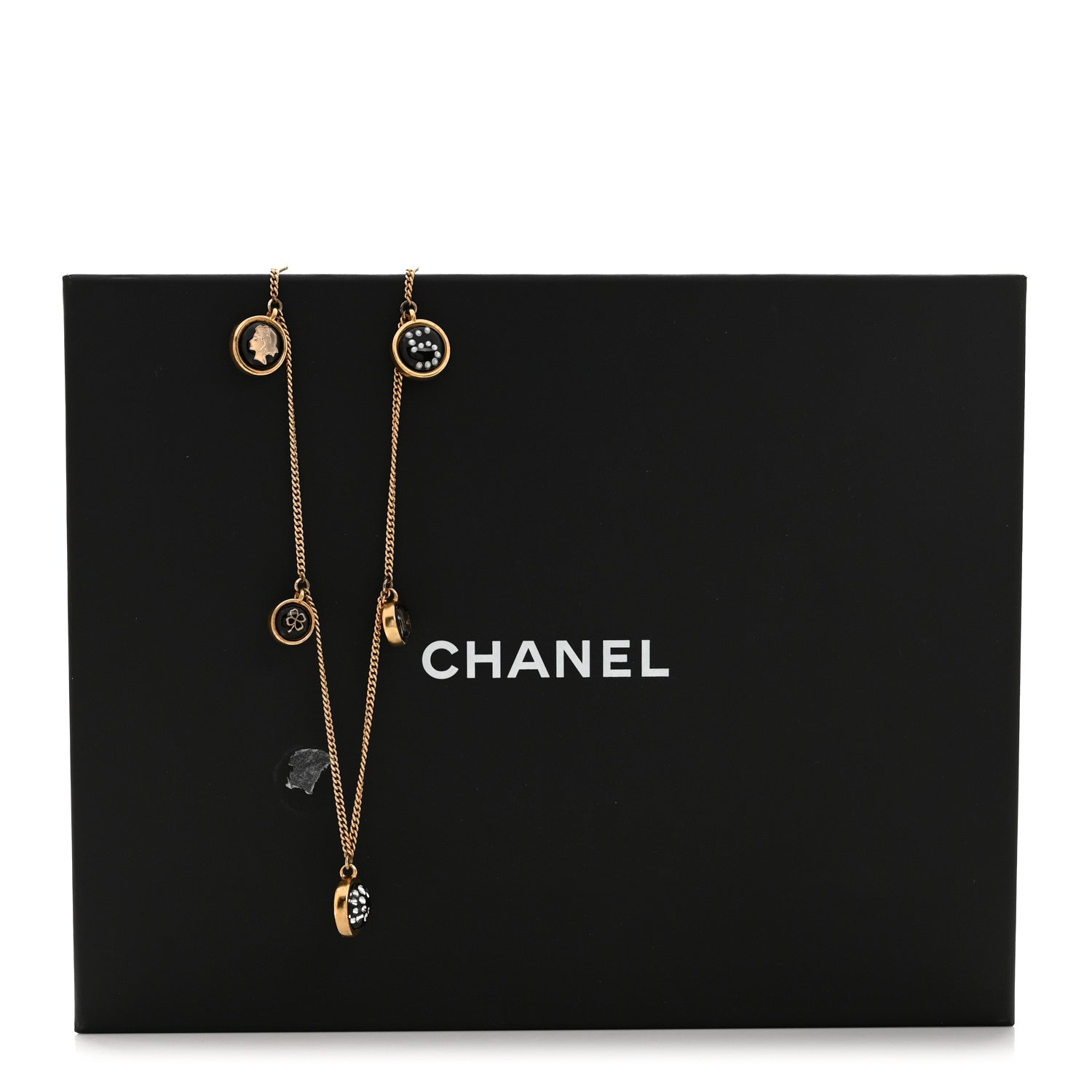 Chanel Metal Resin Enamel Crystal CC Long Necklace Gold Black