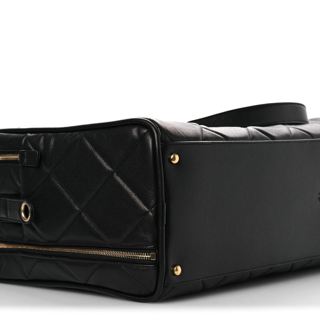 Chanel Shiny Grained Calfskin Quilted Large Travel Bowling Bag Black