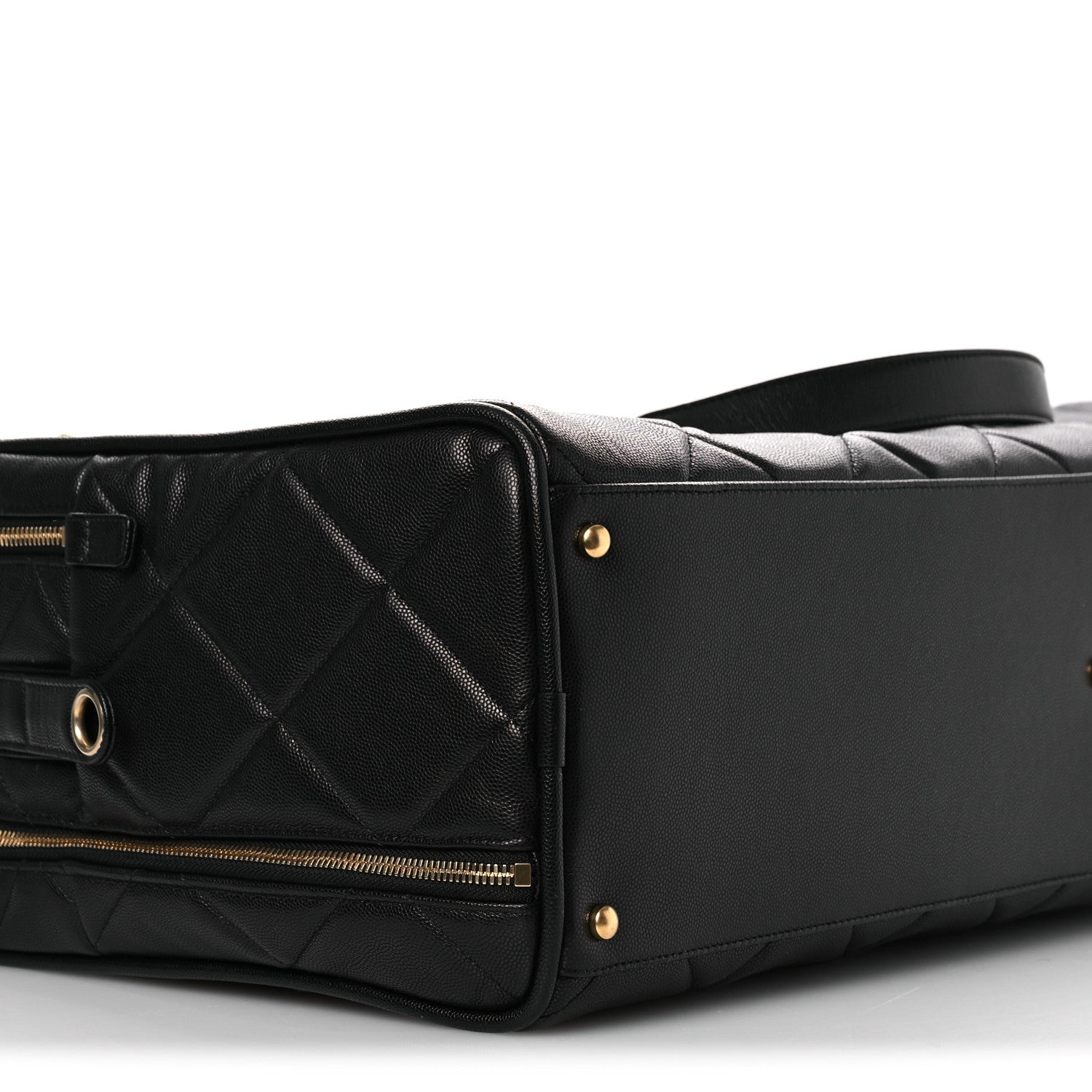 Chanel Shiny Grained Calfskin Quilted Large Travel Bowling Bag Black