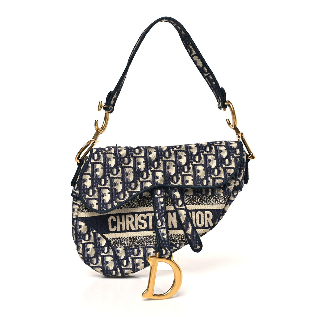 Christian Dior Oblique Embroidered Saddle Bag Blue