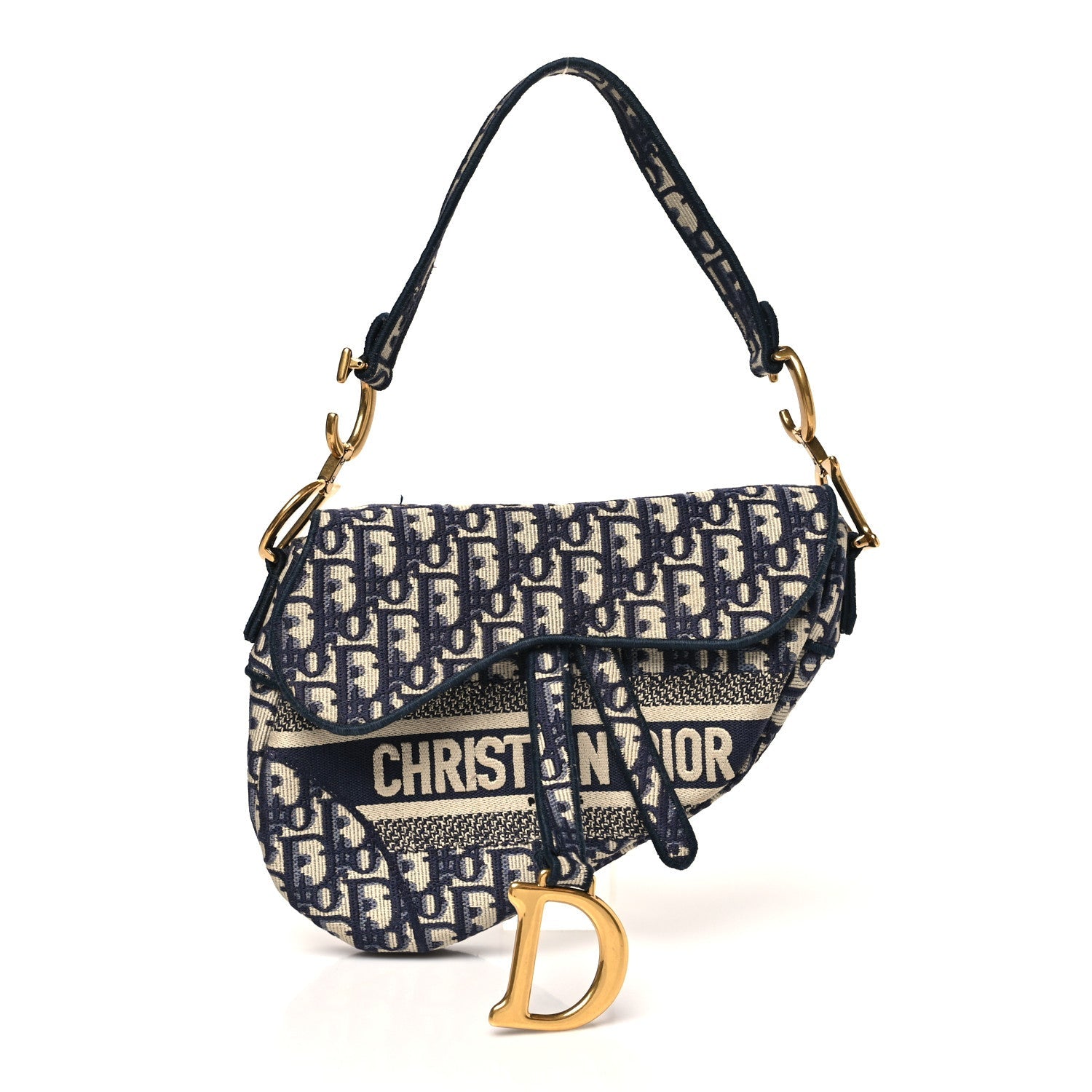 Christian Dior Oblique Embroidered Saddle Bag Blue