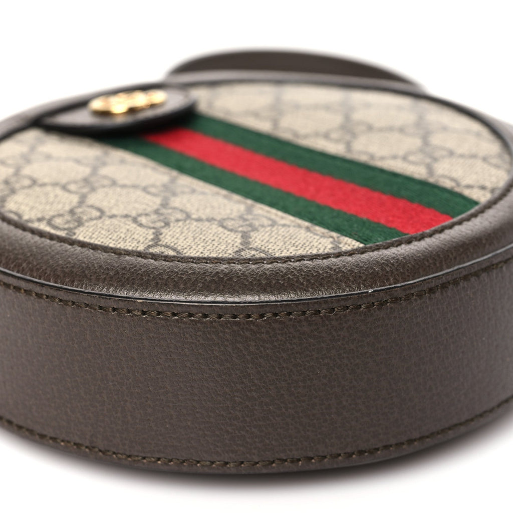 Gucci GG Supreme Monogram Web Mini Ophidia Round Shoulder Bag Brown