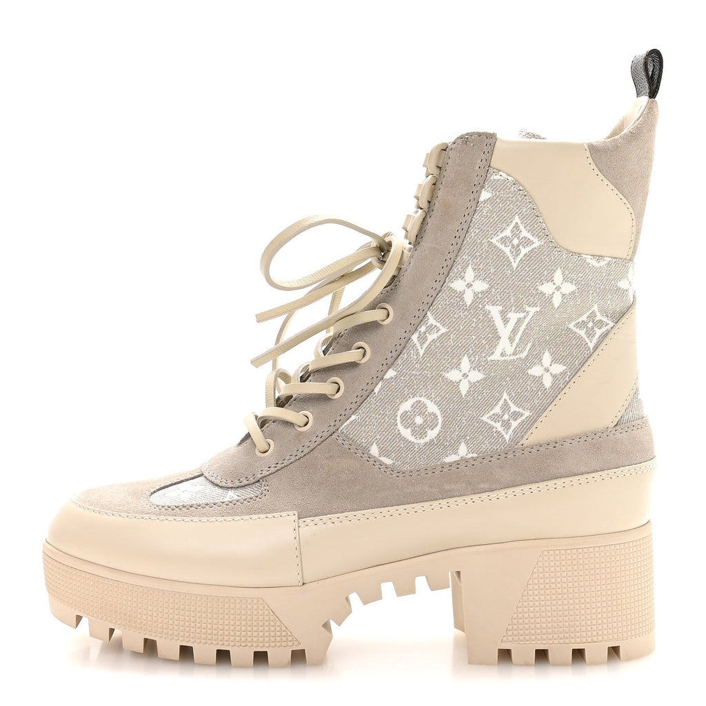 Louis Vuitton Suede Calfskin Laureate Platform Desert Boots 41 Beige