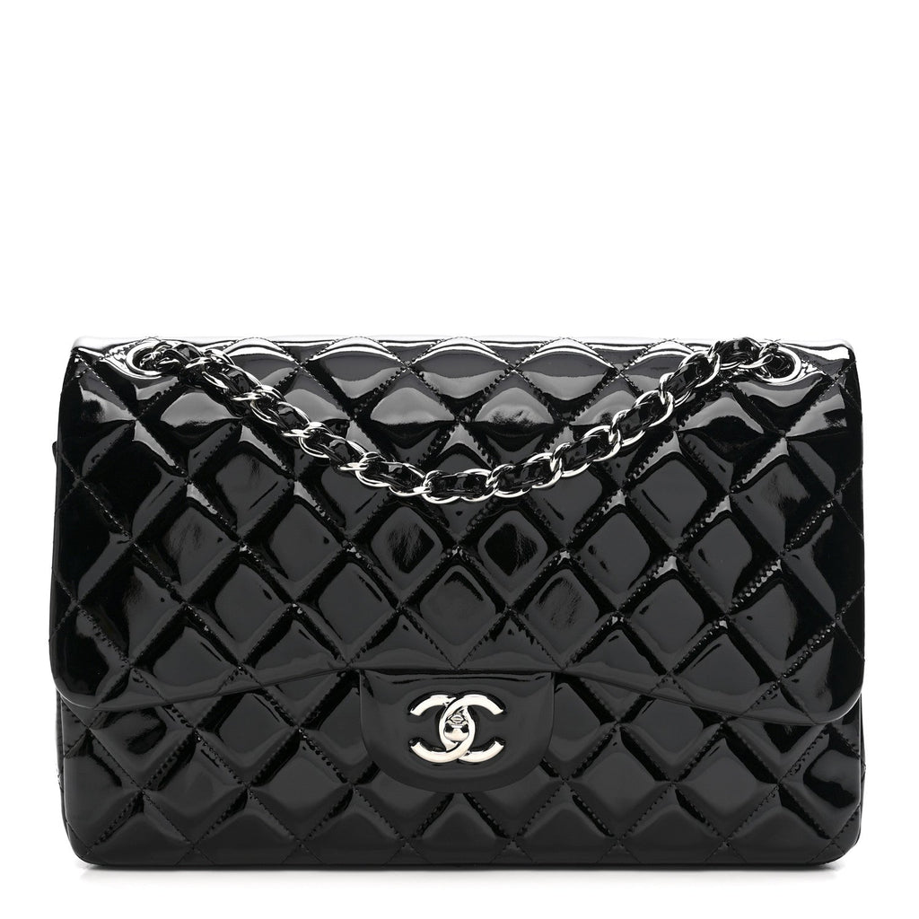 Chanel Patent Quilted Jumbo Double Flap Black