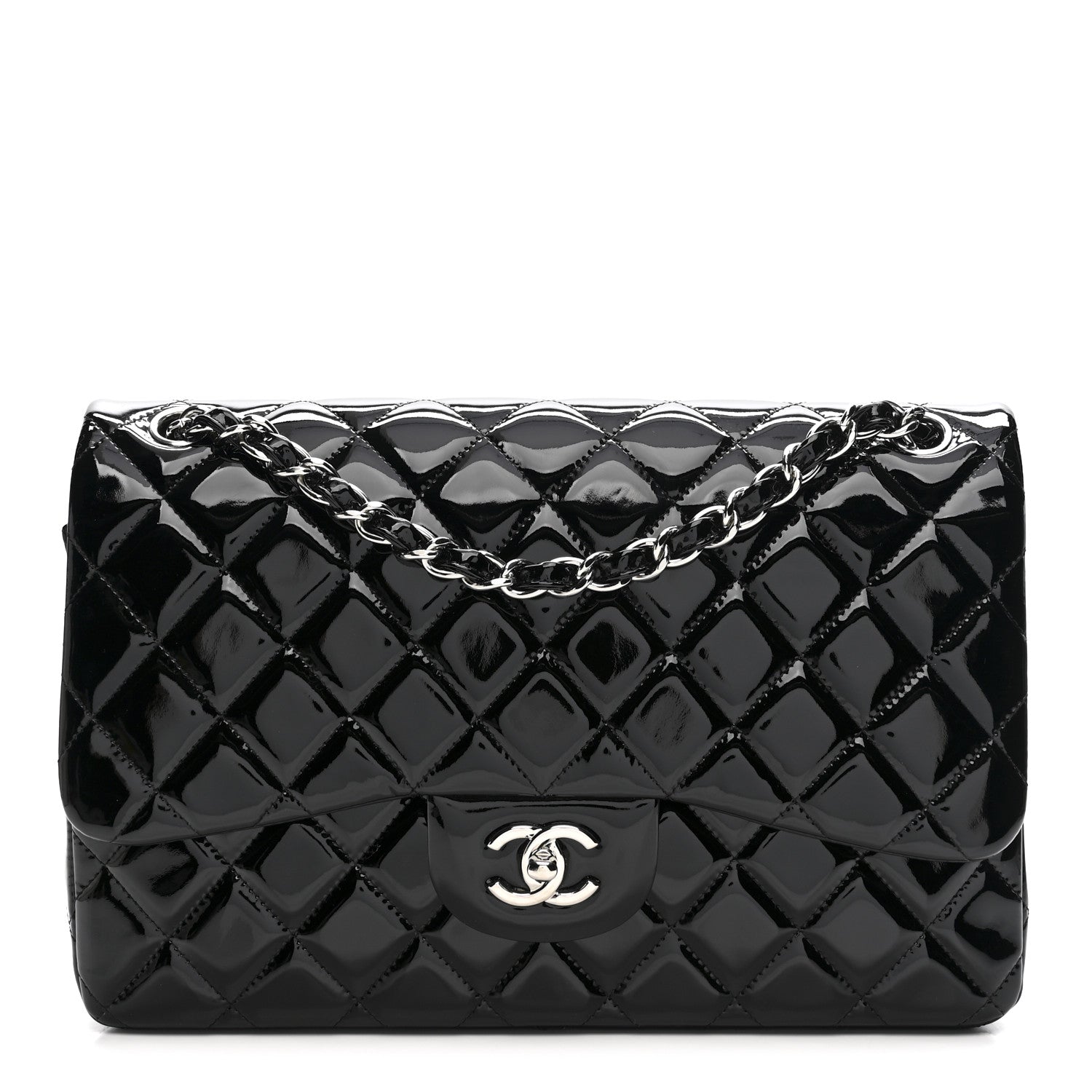 Chanel Patent Quilted Jumbo Double Flap Black