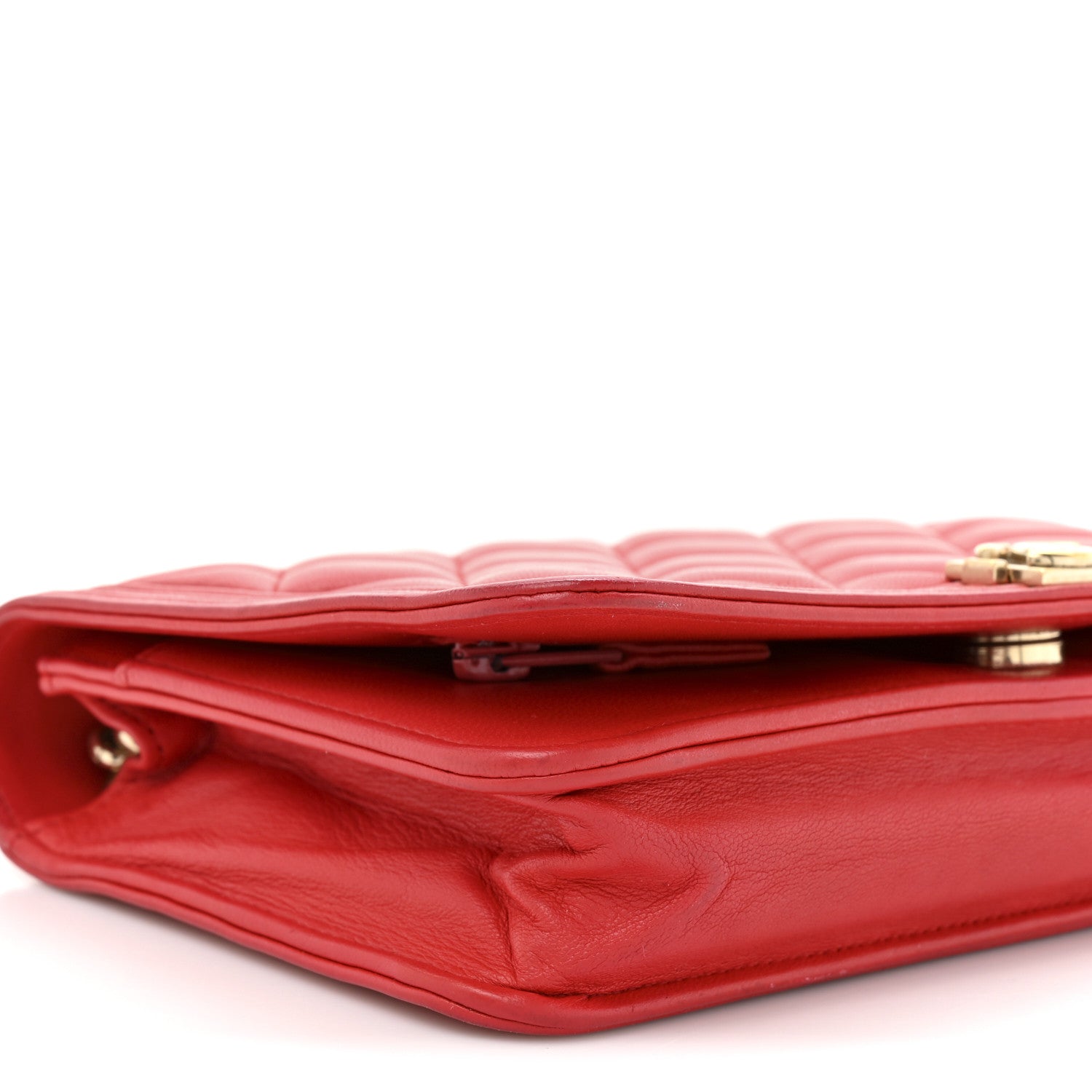 Chanel Lambskin Quilted Boy Wallet On Chain WOC Red