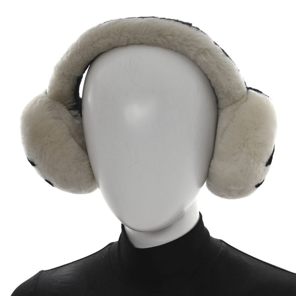 Chanel Shearling CC Ear Muffs Black White