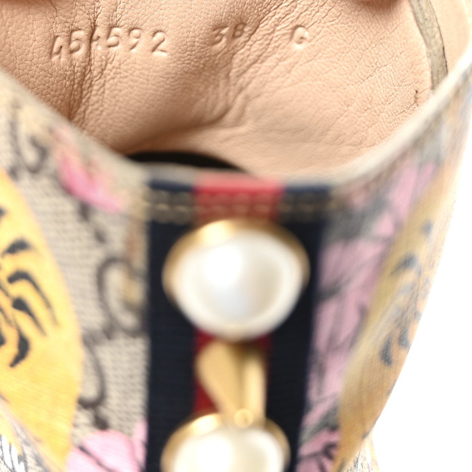 Gucci GG Supreme Monogram Bengal Pearl Womens High Top Sneakers 38 Beige Pink