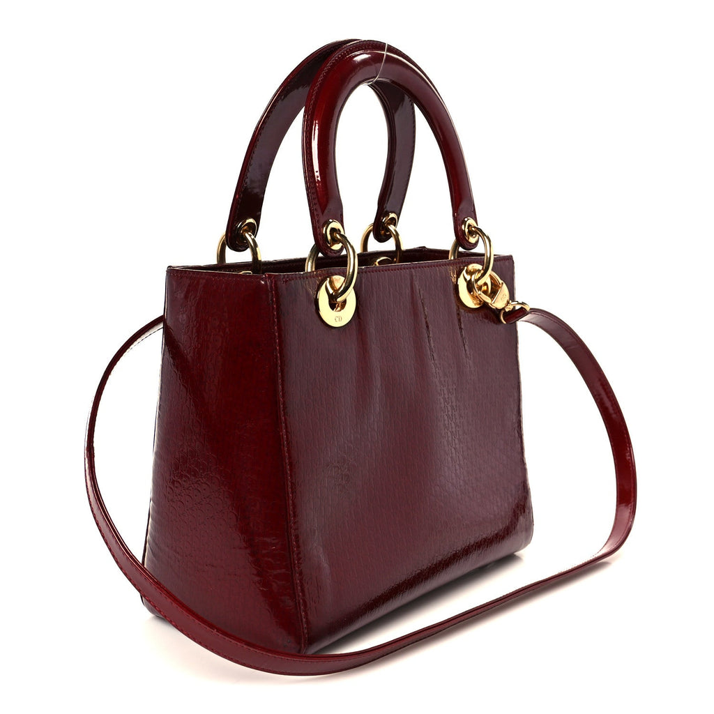 Christian Dior Patent Diorissimo Medium Lady Dior Burgundy Red