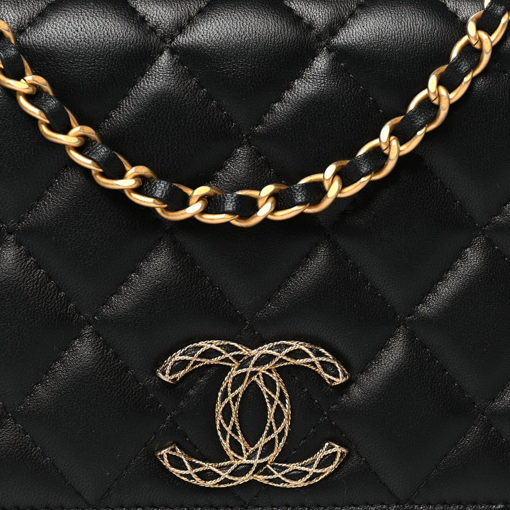 Chanel Lambskin Quilted CC Clutch On Chain Black