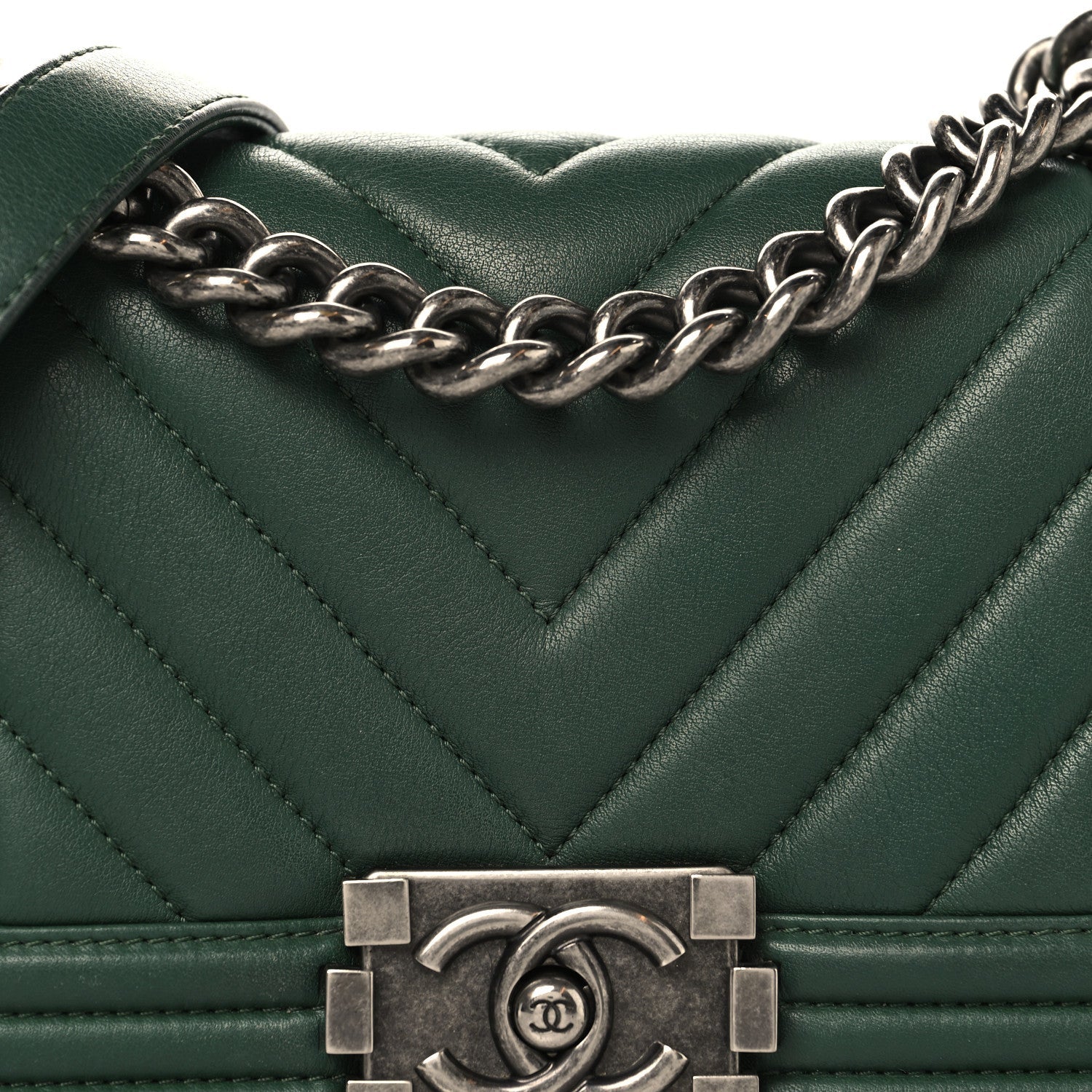 Chanel Calfskin Chevron Quilted Small Boy Flap Green