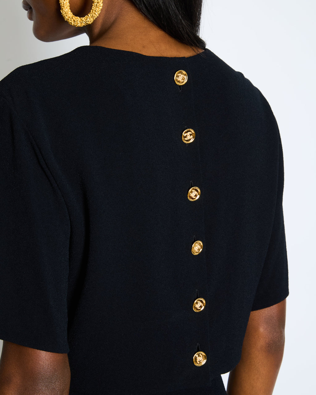 Chanel Métiers d'Art 2023 Black Cropped Top with Multi-Colour Sequin Patch Detail and Back Gold CC Logo Buttons Size FR 34 (UK 6)