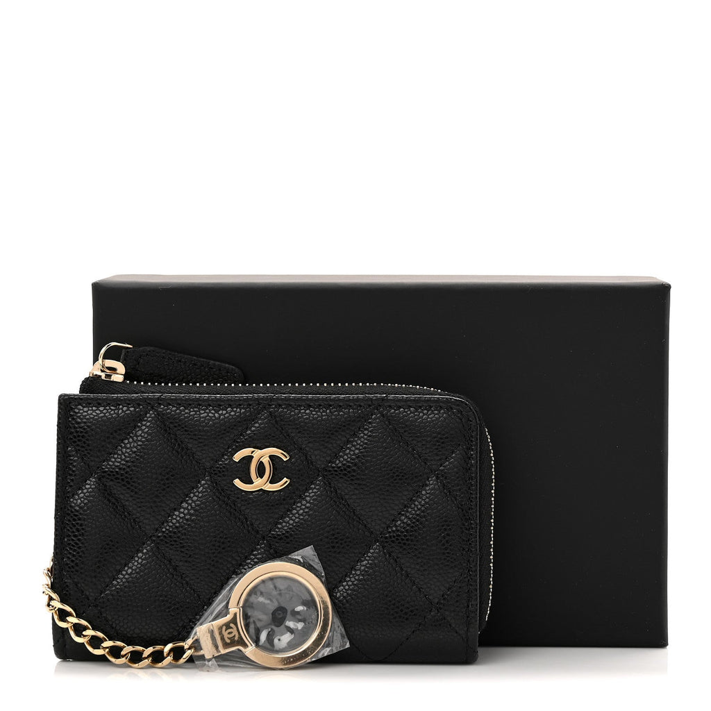 Caviar Quilted Zipped Key Holder Case Black