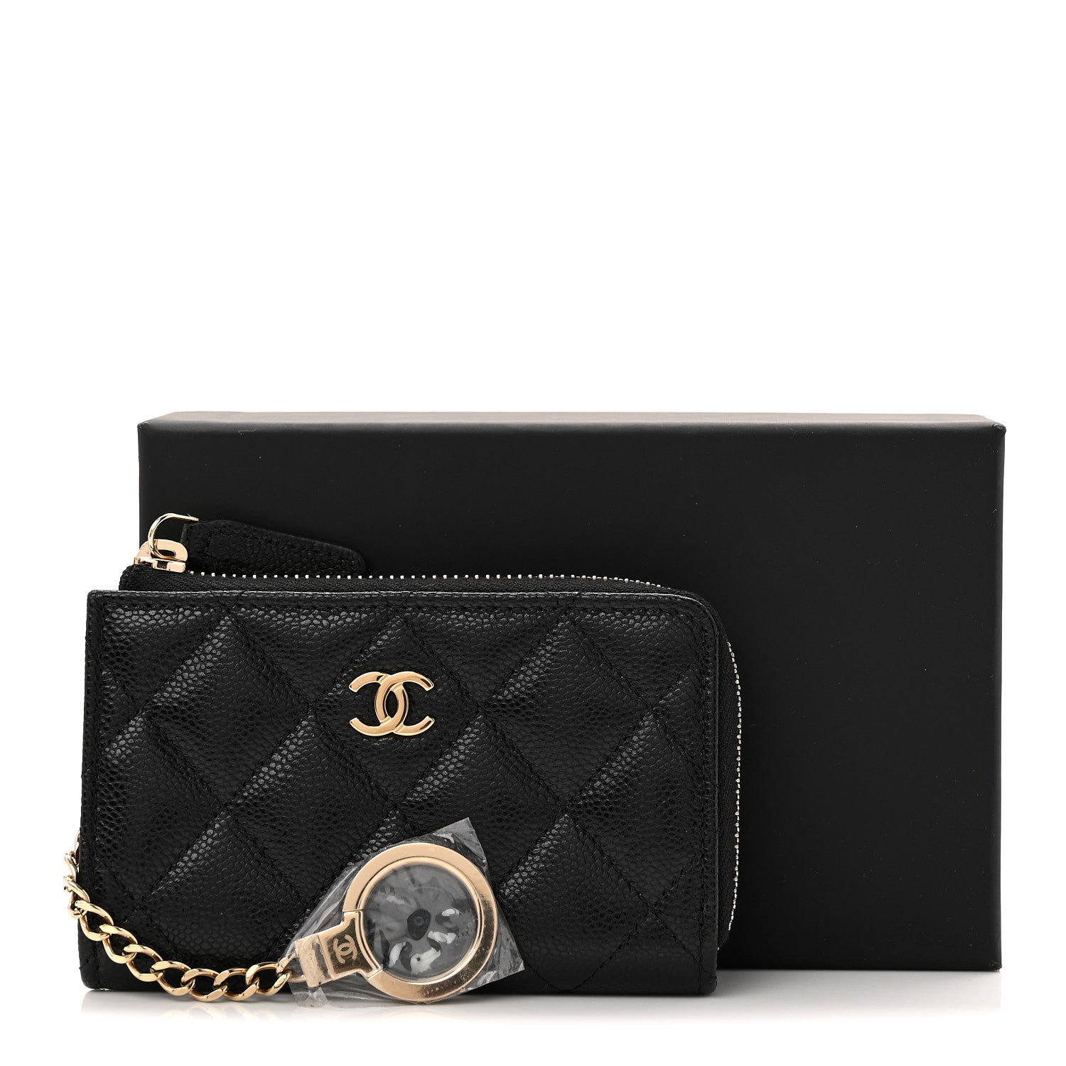 Caviar Quilted Zipped Key Holder Case Black