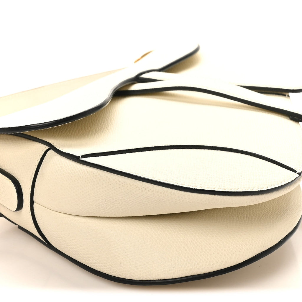 Christian Dior Grained Calfskin Saddle Bag White