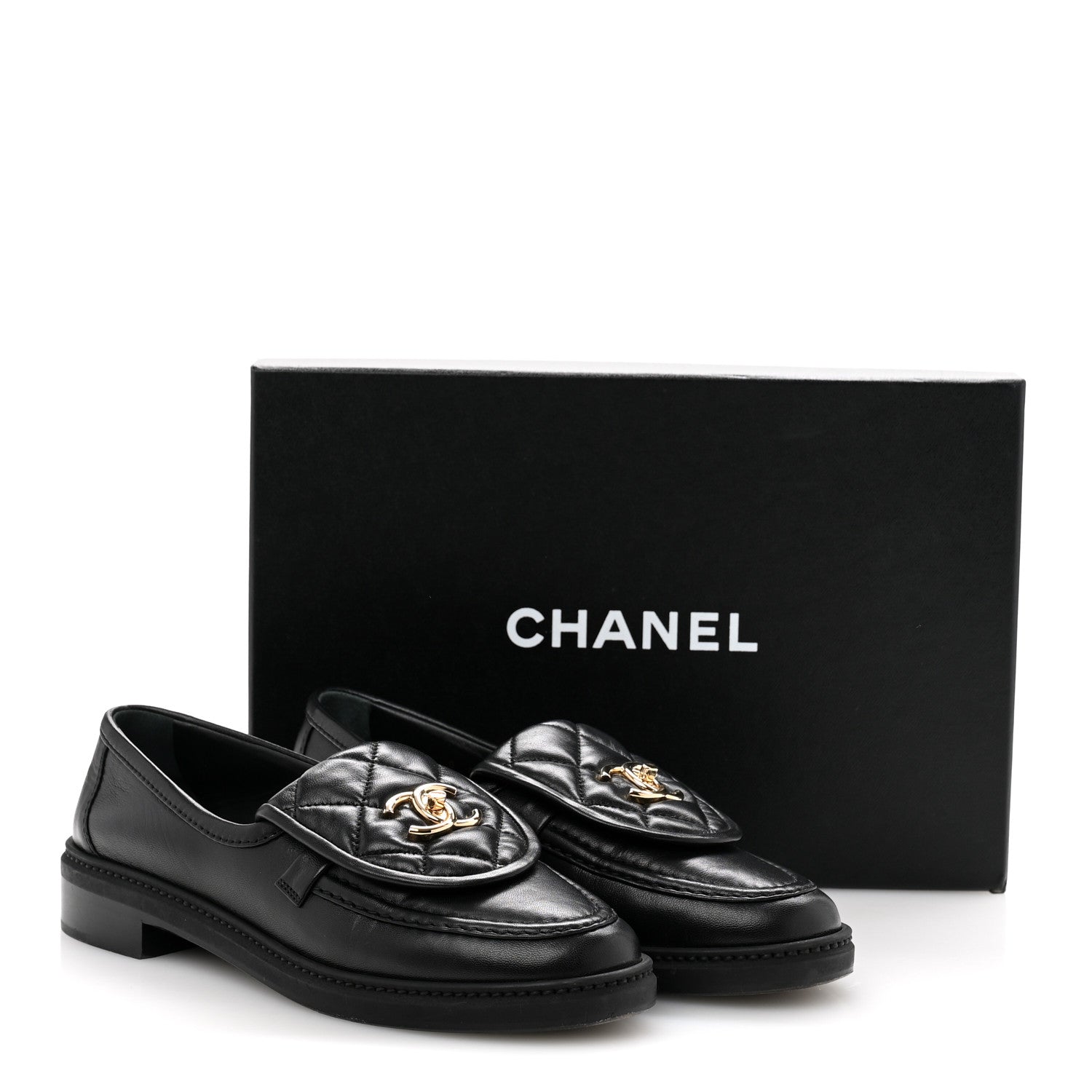 Lambskin Quilted CC Turnlock Loafers 38 Black