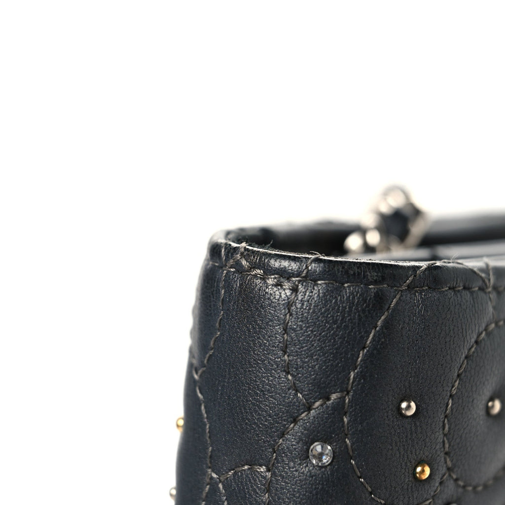 Chanel Lambskin Camellia Studded Wallet on Chain WOC Grey