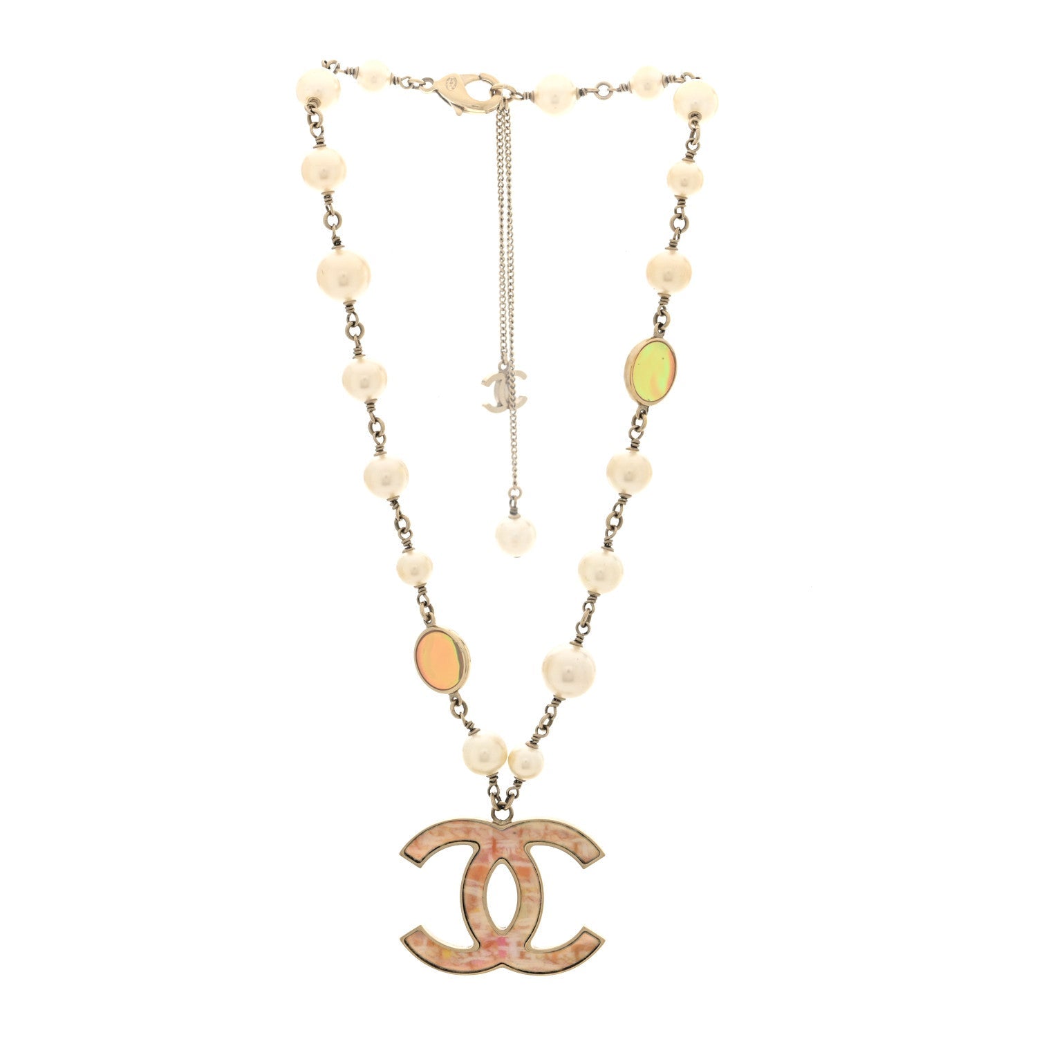 Metal Pearl Resin CC Pendant Necklace Gold Multicolor