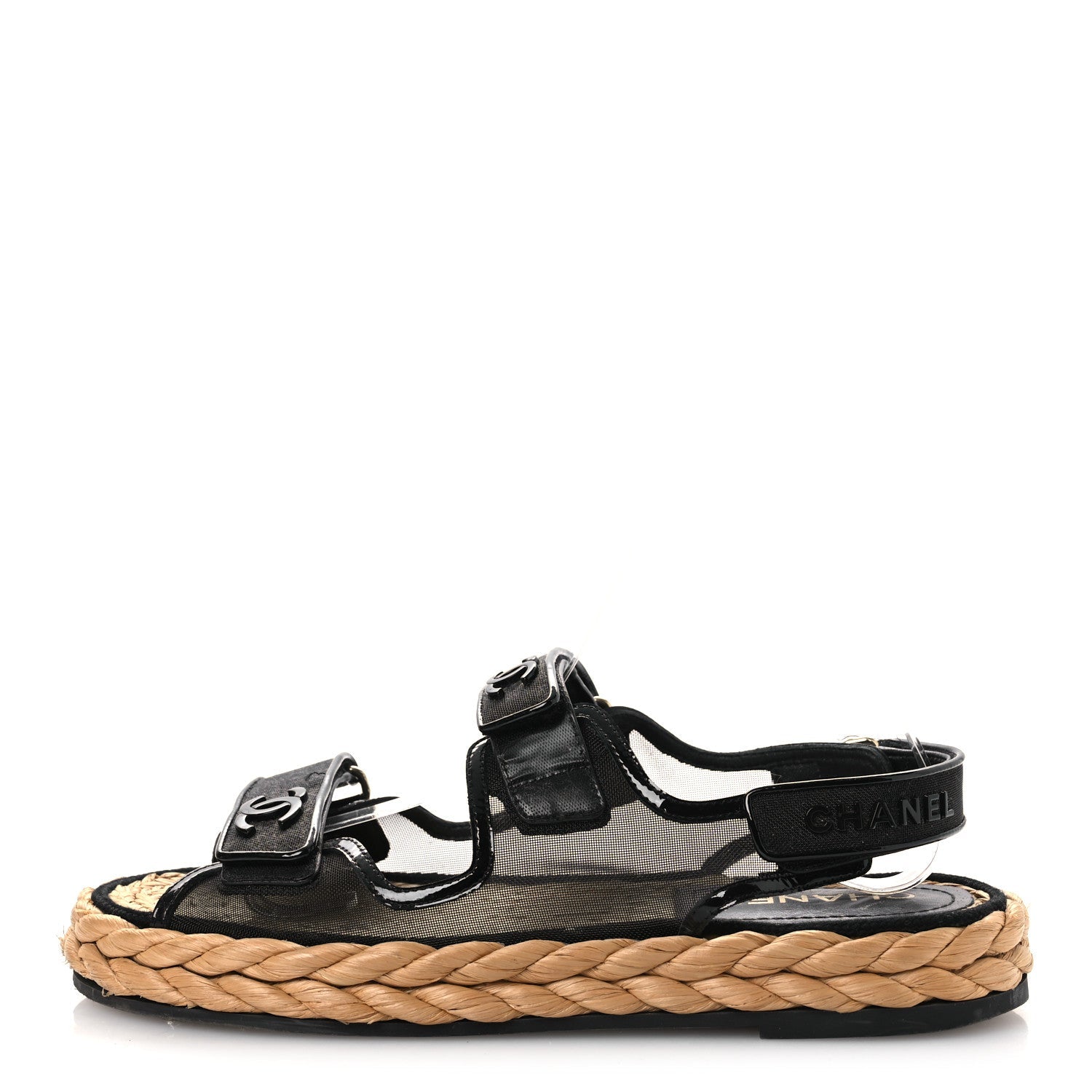 Mesh Patent Calfskin Velcro Dad Sandals 40 Black