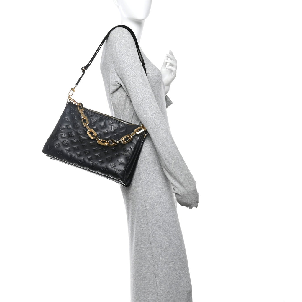Louis Vuitton Lambskin Embossed Monogram Coussin MM Black