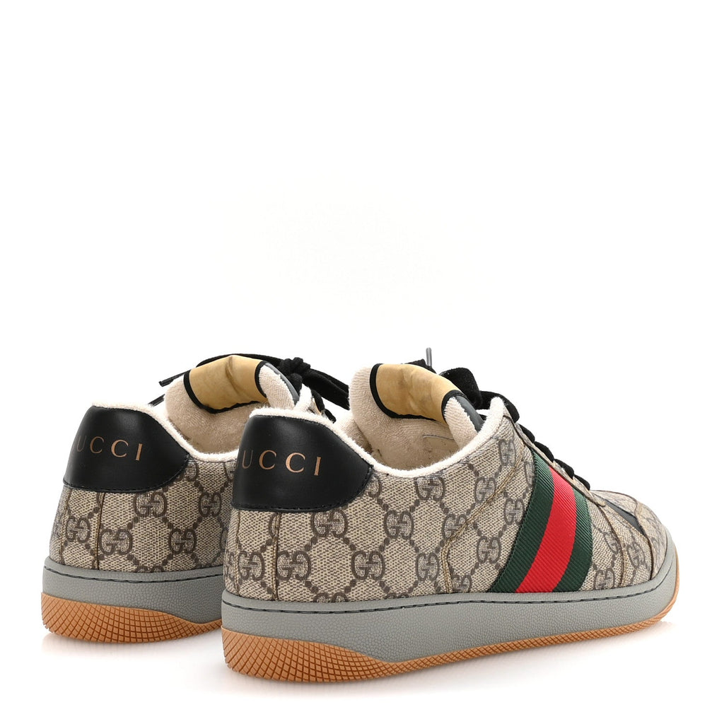 Gucci GG Supereme Monogram Miro Soft Calfskin Web Mens Screener Sneakers 9 Beige Ebony Black New Platinum