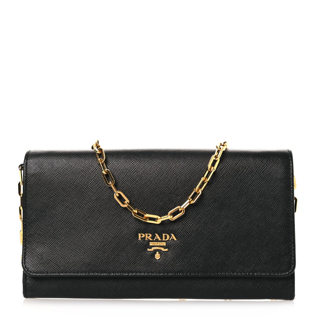 Prada Saffiano Metal Large Chain Wallet Black