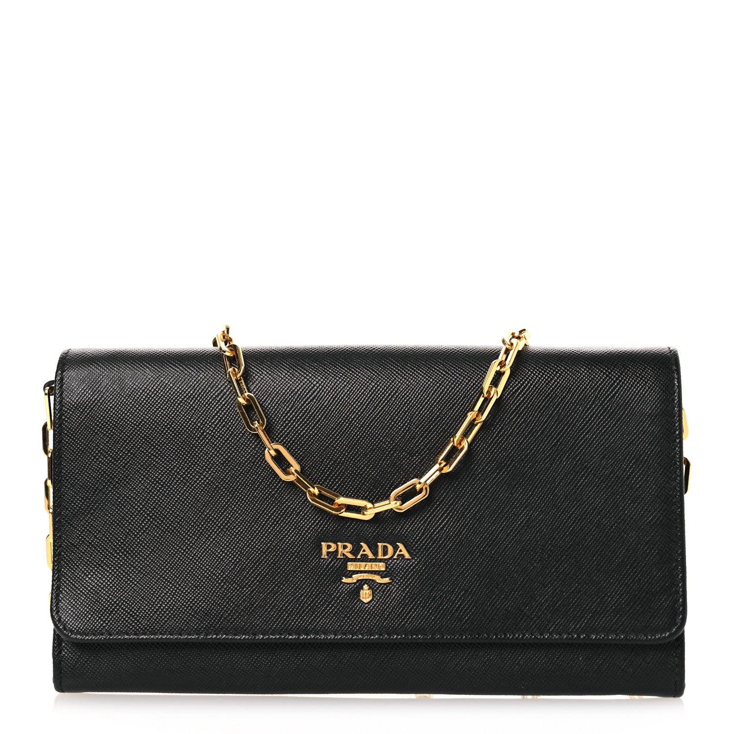 Prada Saffiano Metal Large Chain Wallet Black