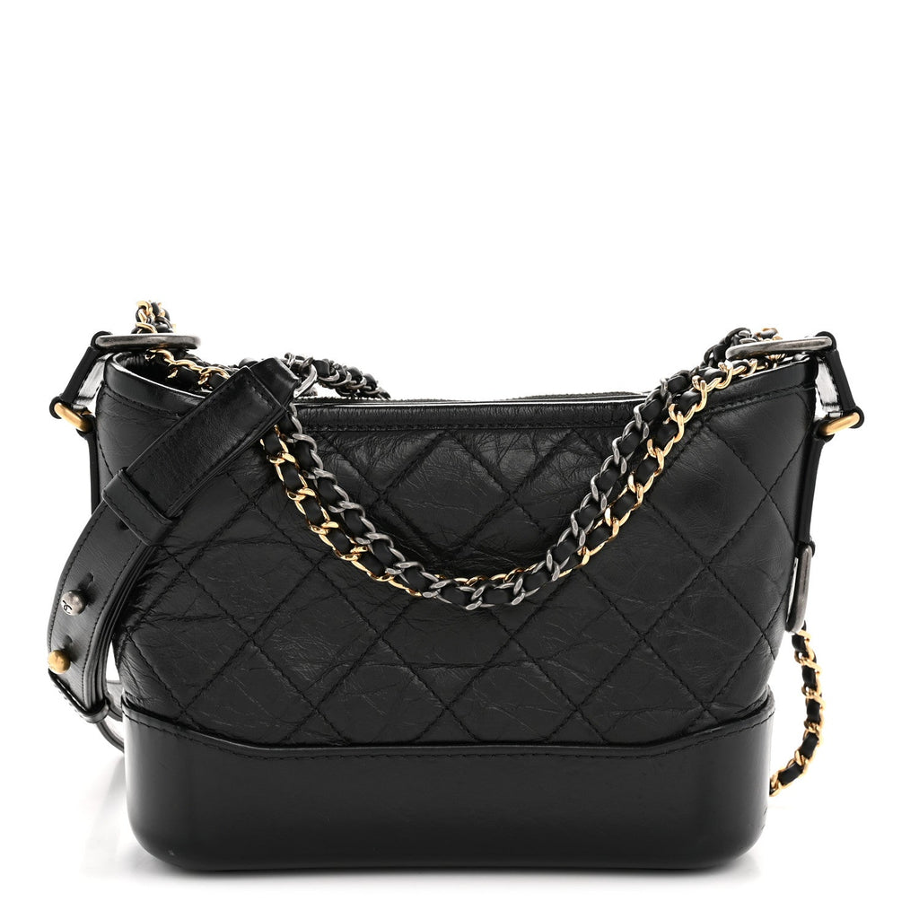 Chanel Aged Calfskin Quilted Small Gabrielle Hobo Black