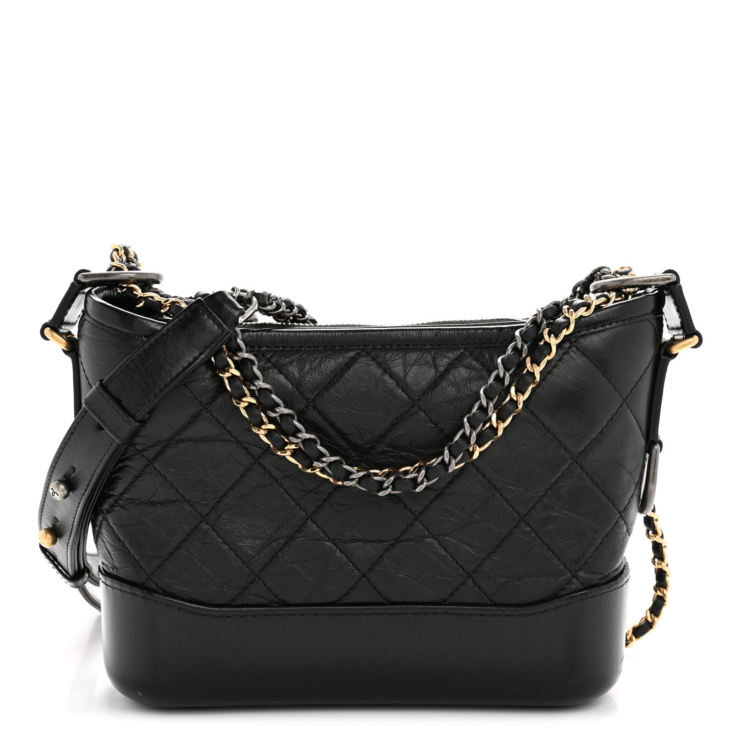 Chanel Aged Calfskin Quilted Small Gabrielle Hobo Black