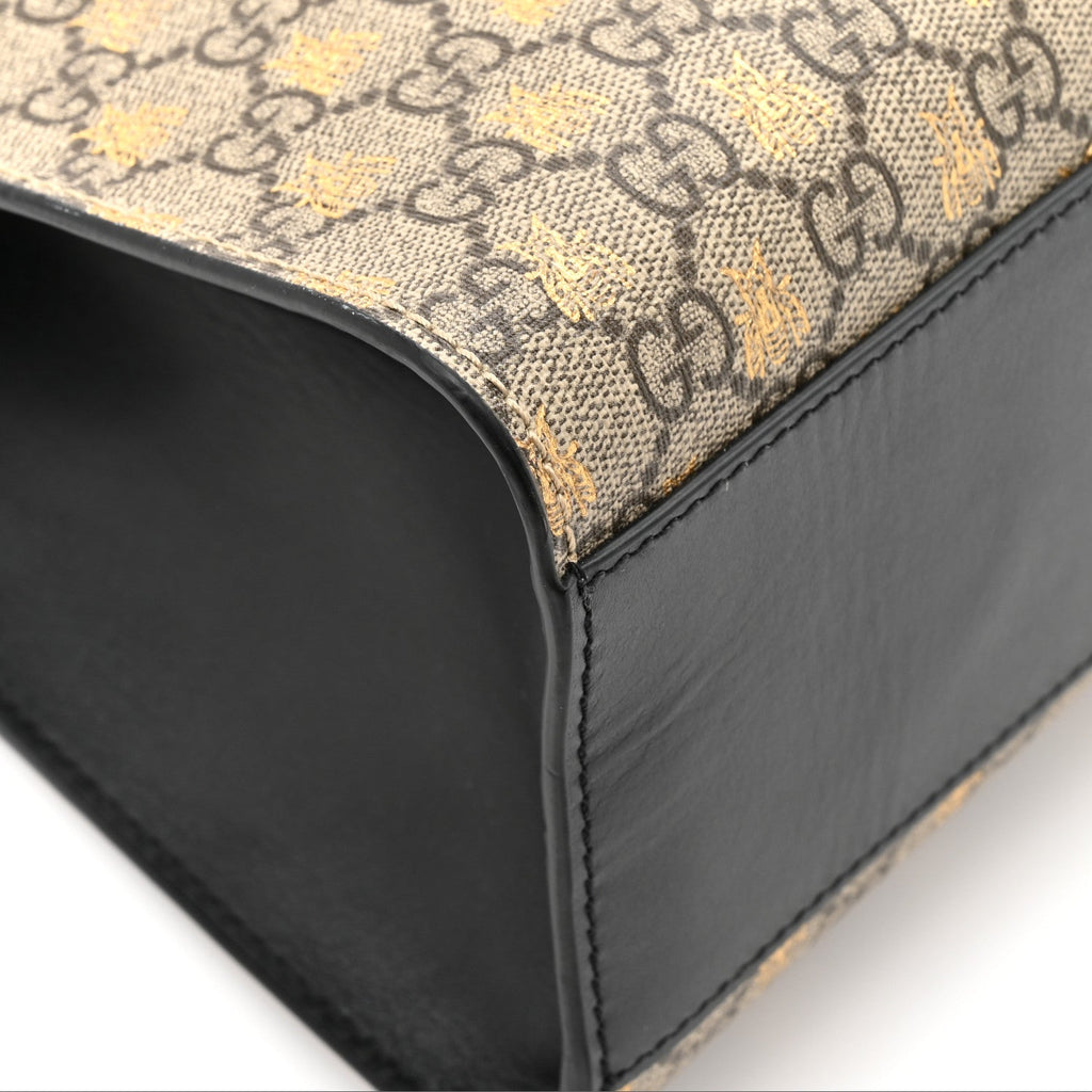 Gucci GG Supreme Monogram Bees Medium Padlock Tote Beige Oro Black