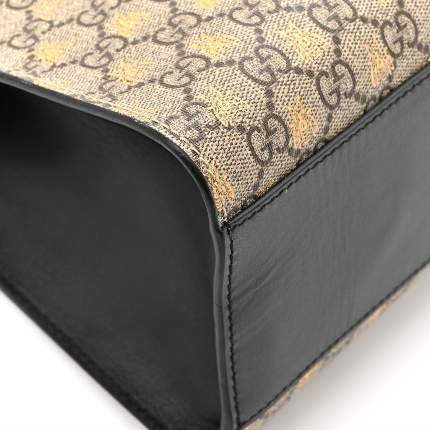 Gucci GG Supreme Monogram Bees Medium Padlock Tote Beige Oro Black