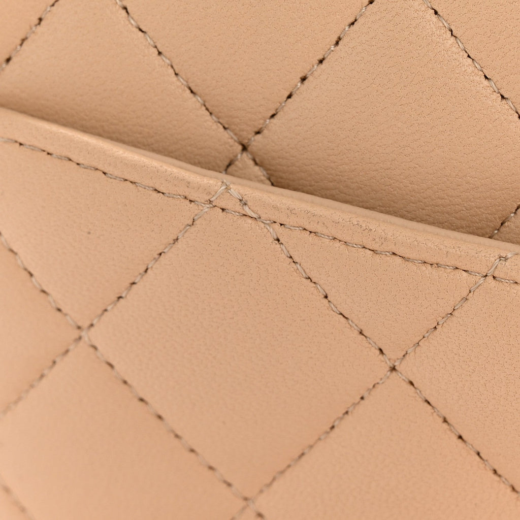 Chanel Lambskin Quilted Medium Double Flap Beige