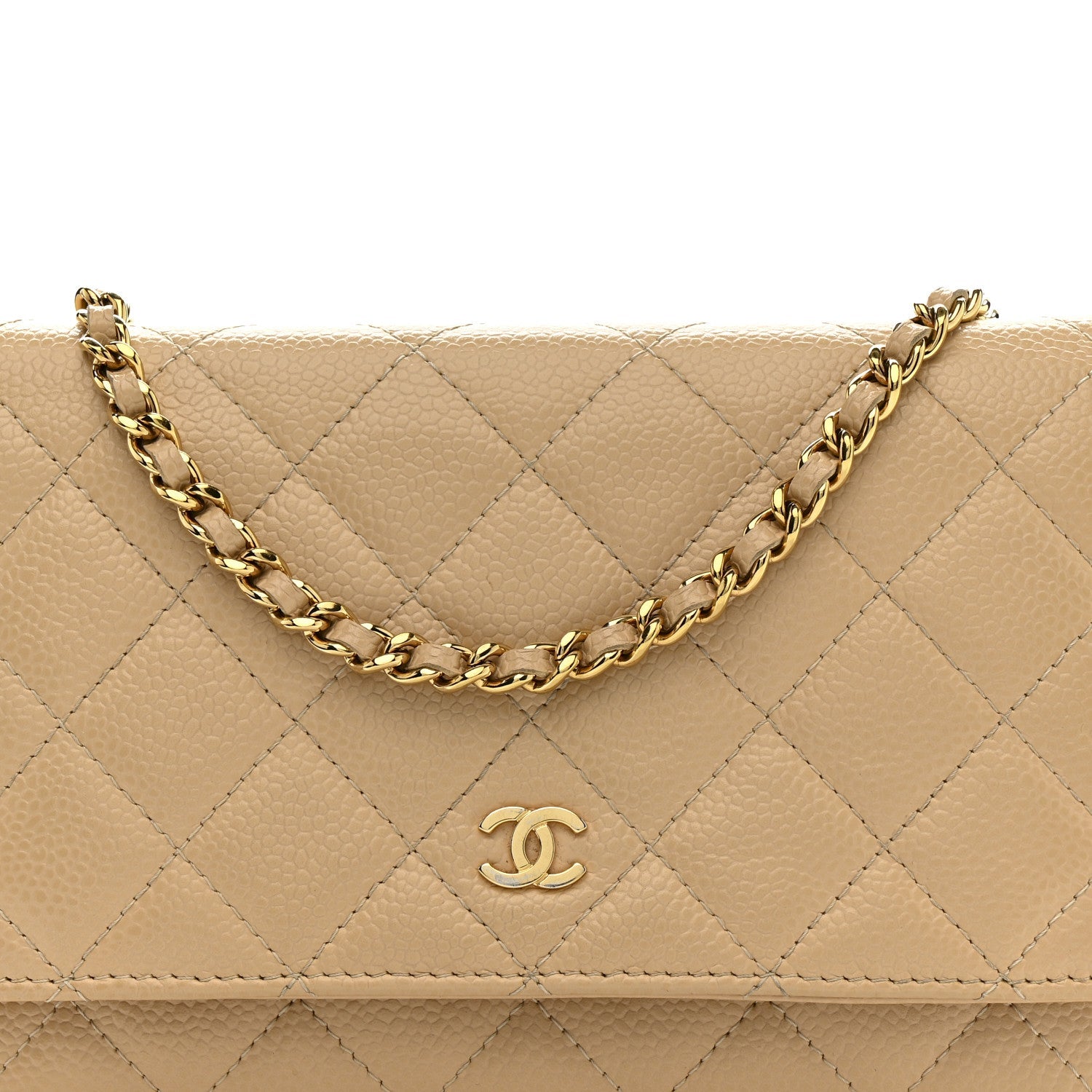 Chanel Caviar Quilted Wallet On Chain WOC Beige