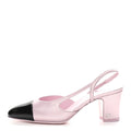 Laminated Lambskin Patent Cap Toe CC Slingback Pumps 37 Light Pink Black