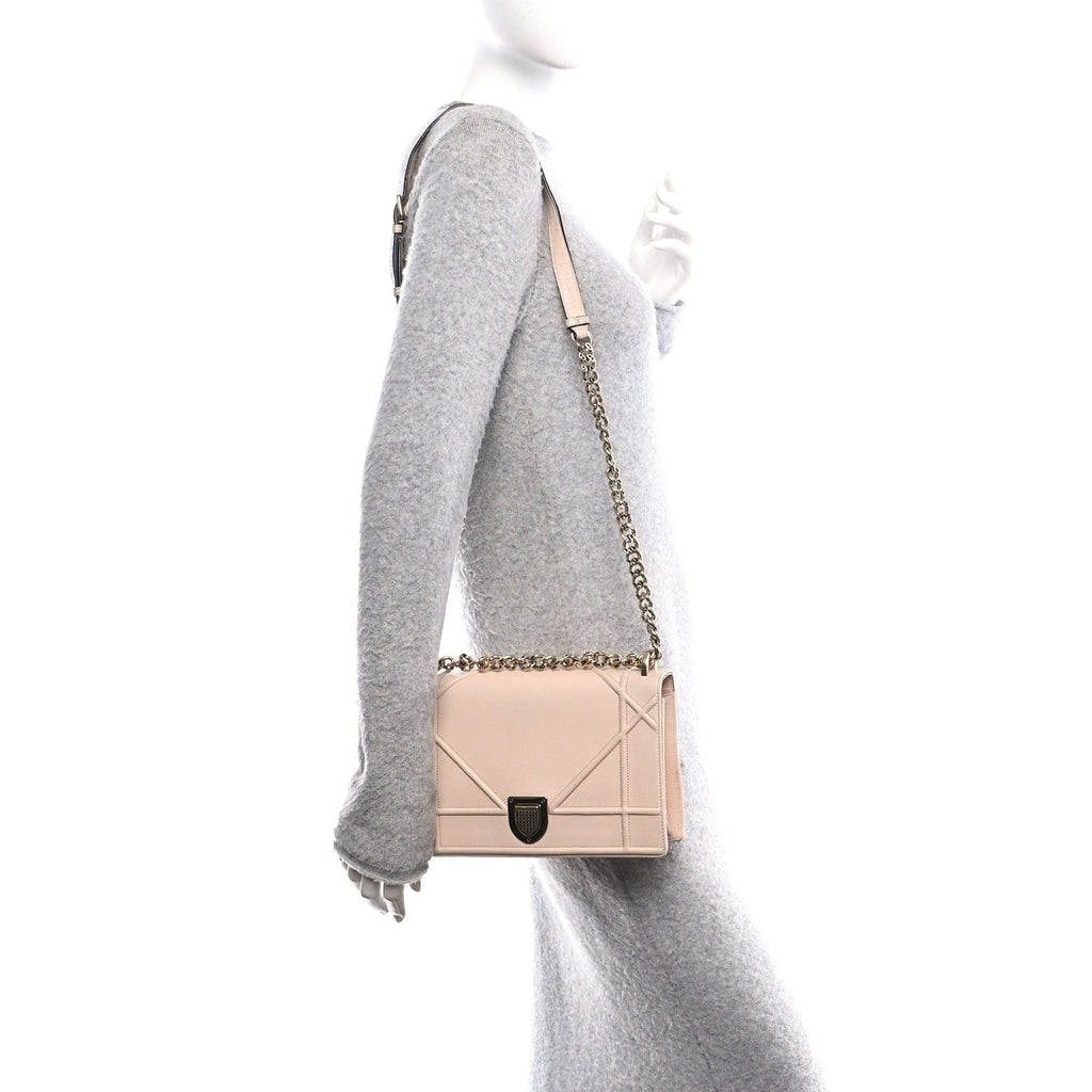 Christian Dior Grained Calfskin Medium Diorama Flap Bag Nude