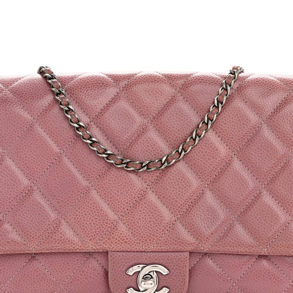 Chanel Caviar Quilted Clutch With Chain Flap Purple