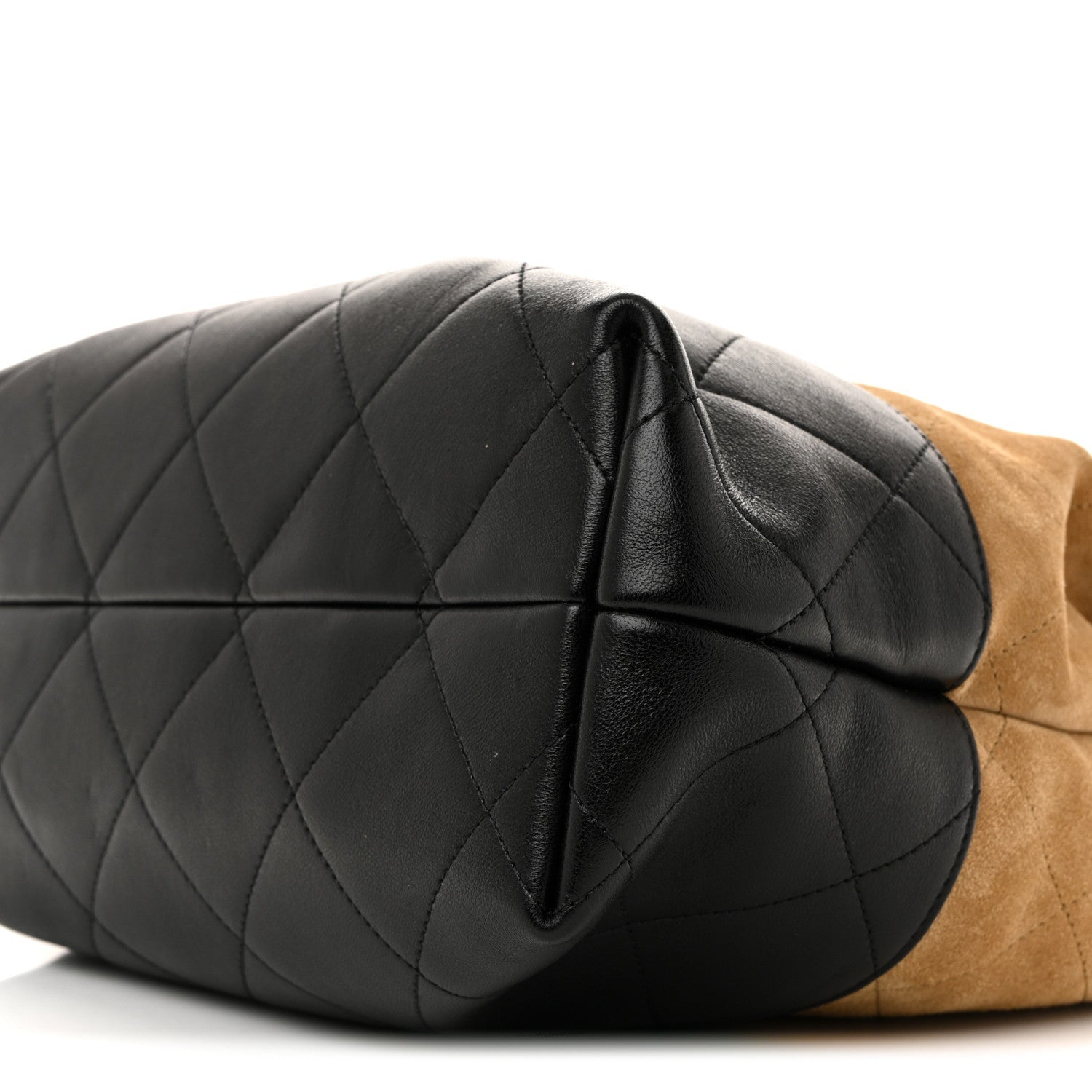 Chanel Suede Calfskin Shiny Lambskin Quilted Coco Base Shopping Bag Beige Black