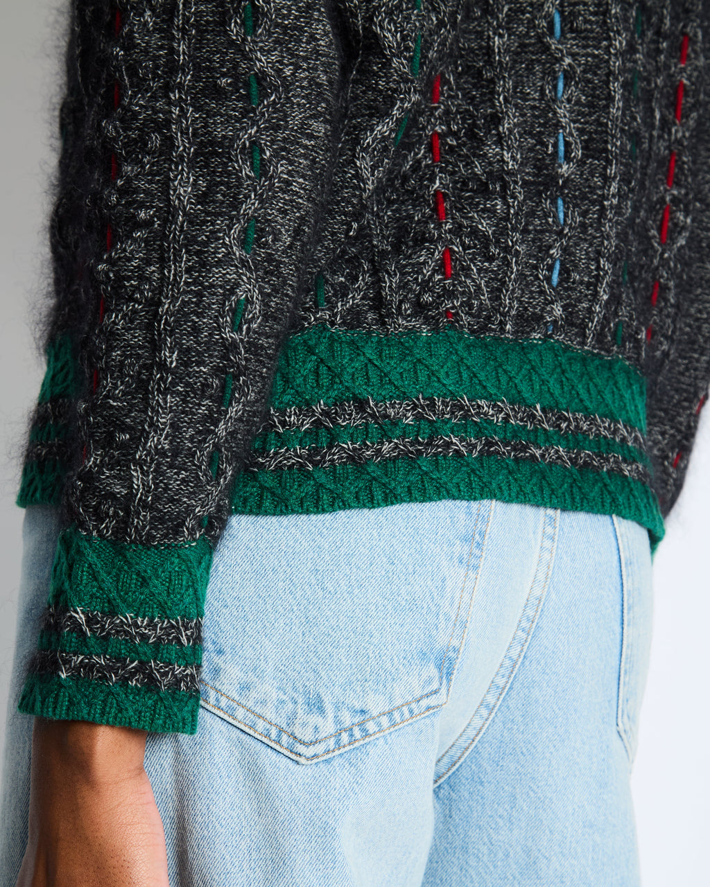 Chanel Grey Cable-Knit Cashmere Jumper with Embroidered Details and Floral Pin Size FR 36 (UK 8)