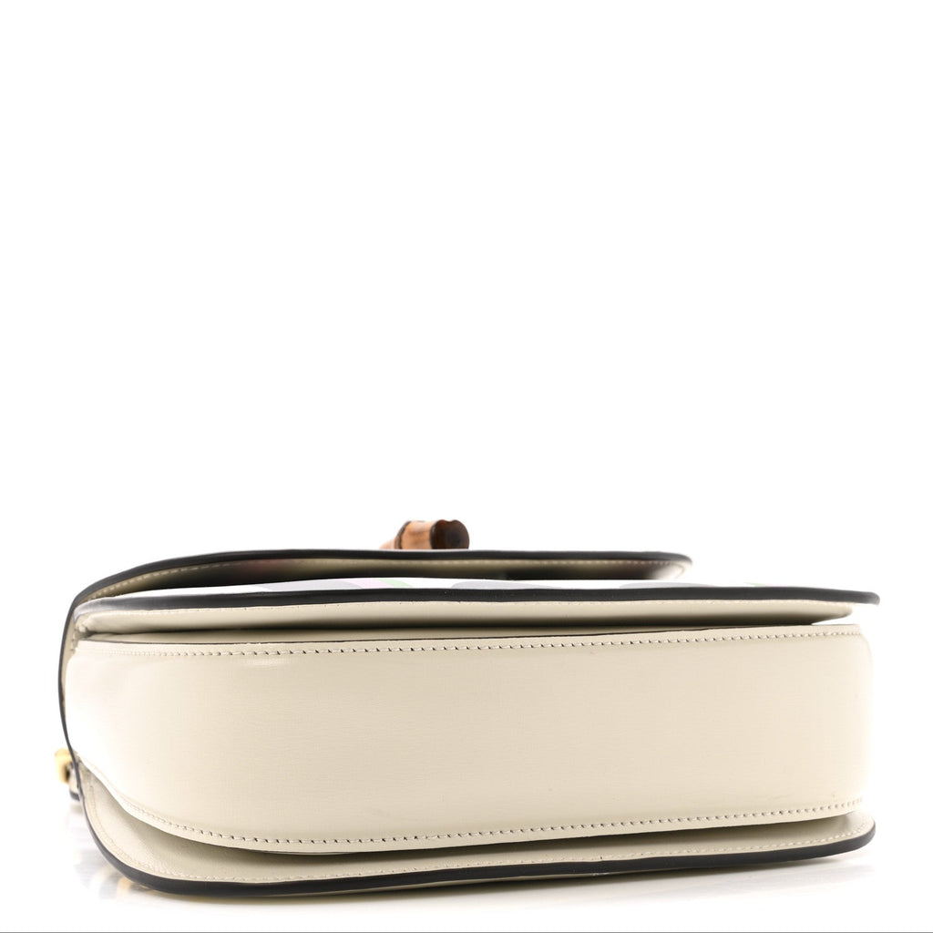 Gucci Calfskin Web Geometric Print Small Bamboo 1947 Top Handle Bag White Multicolor