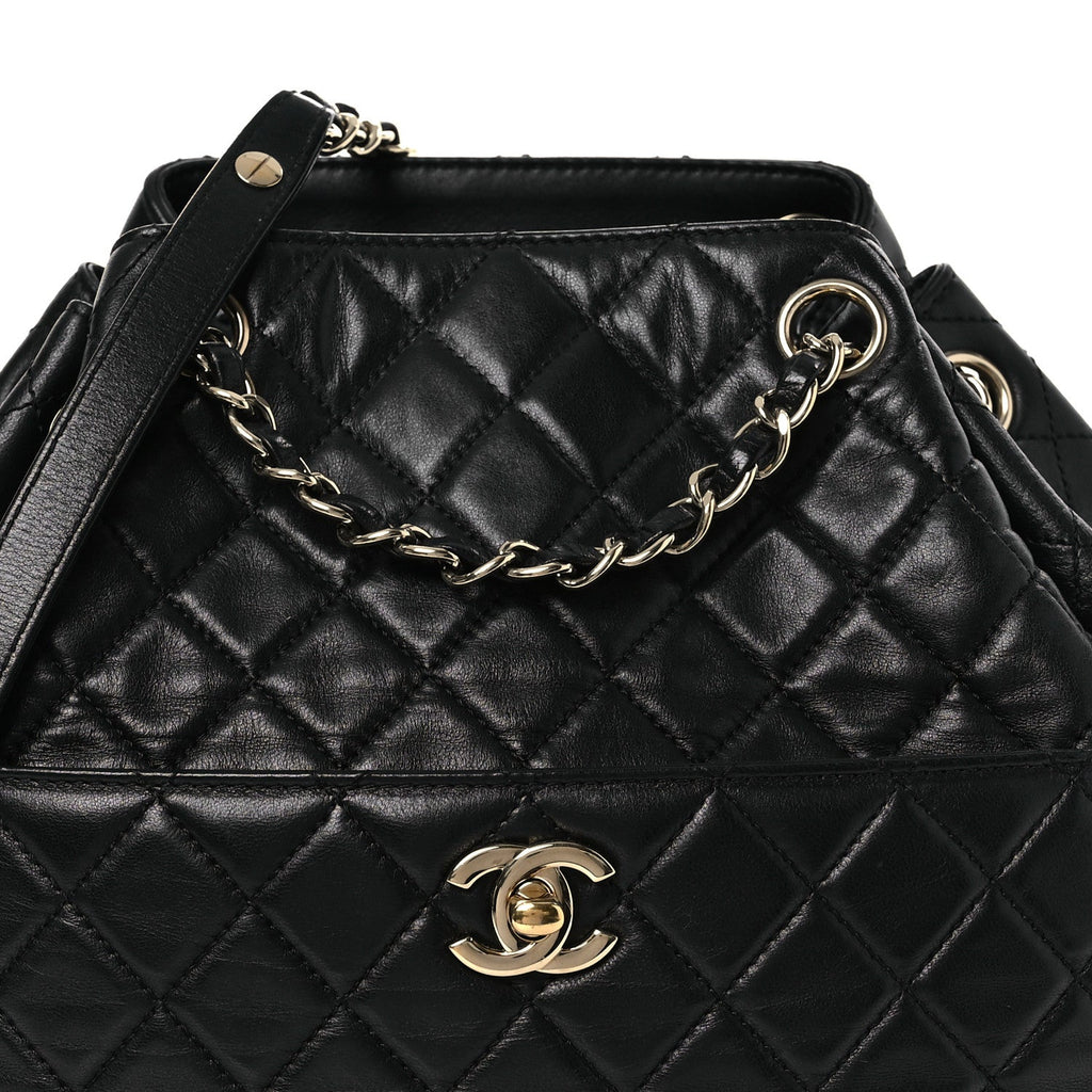 Chanel Lambskin Quilted Drawstring Bag Black
