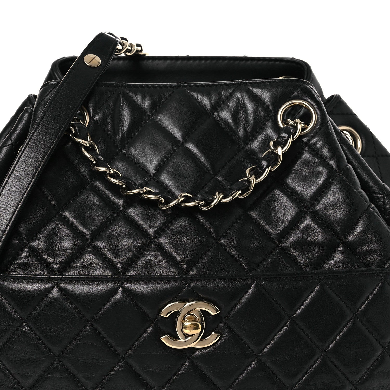 Chanel Lambskin Quilted Drawstring Bag Black