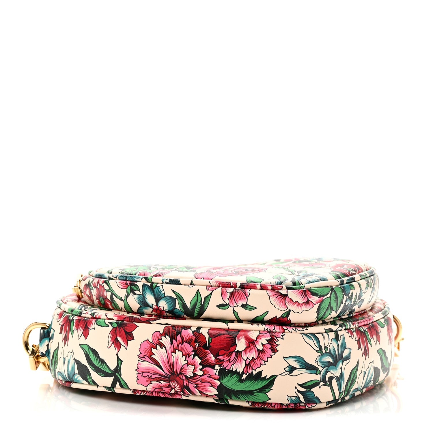 Gucci Calfskin Matelasse Diagonal Brit Roses Print Mini Interlocking G Heart Shoulder Bag  White Multicolor