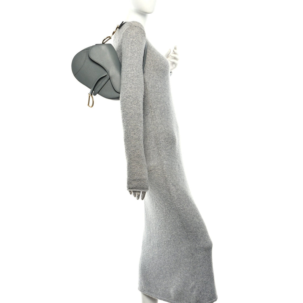 Christian Dior Grained Calfskin Saddle Bag Grey Stone